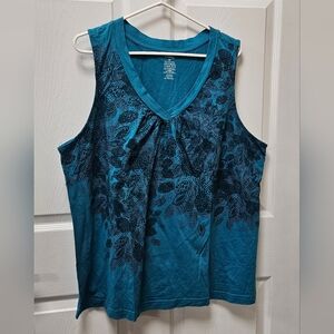 Teal Sleeveless Women's Cotton Top,3X